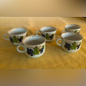 Porcelain Tea Cups Set of Five- Grapevine